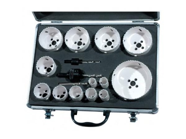 Coffret 13 trépans bi-métal + 2 mandrins + 3 forets