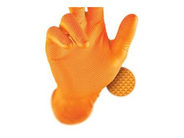 Gants nitrile orange robustes résistants chimique (boîte de 50)